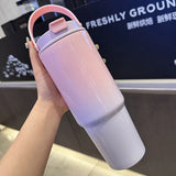 890ml/30OZ Large-capacity Car-mounted Thermos Cup,Double-layer Stainless Steel Vacuum Flask,Handle Outdoor THERMAL WATER Bottle