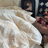 Rose Embossing Quilted Duvet Cover Set Vintage Lace Ruffles Pure Cotton Bedding Set Bed Sheet/Bed Skirt/Fitted Sheet Pillowcases