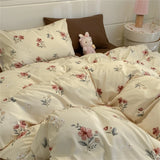 Washed Cotton Pastoral Girls Flower Bedding Sets Bed Linens Quilt Cover Sheet Set Simple Bedspread High Quality Home Textiles