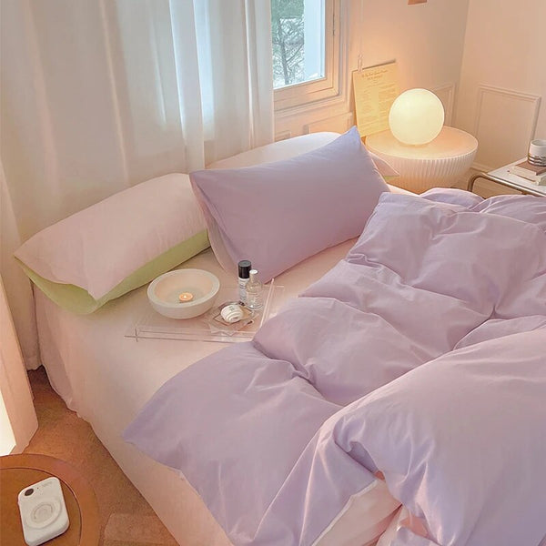 Simple Fresh Queen Bedding Set 100% Cotton Soft Comfortable Duvet Cove ...