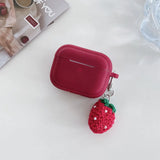 Cute Matte Red Silicone Earphone Case Knitted Strawberry Pendant For Apple AirPods 1 2 3 4 Pro 2 Soft Tpu Protection Cover