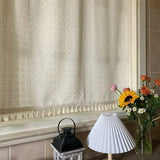 Checkered Pattern White Tassels Blackout Curtain Decorate Living Room Coffee Shop Short Curtains Decorative Atmosphere Curtains