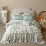 High End Egyptian Cotton Bedding Set Luxury Pink Lace Embroidery Princess Duvet Cover Bed Sheet Pillowcases Home Textile