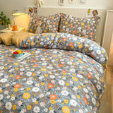 Ikeehome  Thiened Warm Flannel Bedding Set Pure Cotton Bear Pattern Autumn Winter Four-Piece Quilt Cover eet Tee-Piece Set