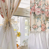 French Romantic Flowers Curtains Cloth for Living Room Lace Warp Ruffled Rose Tulle Curtains for Kitchen