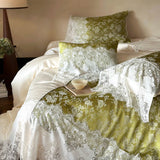 Vintage French Jacquard Lace Patchwork Bedding Set Lyocell Soft Silky Cooling Duvet Cover Flat/Fitted Bed Sheet Pillowcases 4Pcs