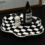 Checkerboard Ceramic Plate Jewelry Storage Plate Dessert Plate Dessert Plate Home Decoration Retro Dinner Plate Tableware