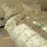 Romantic Spring Pink Cry Floral Cotton Double Layered Four Piece Bedding Set Gentle Aosphere Girl's Lace Trim Bedding