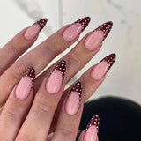 24pcs Simple French White Fake Nails Spicy Girl Polka Dot Design Long Almond False Nail Tips Wearable Head Round Press on Nails