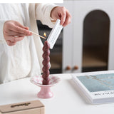 Creative Ceramic Candlestick Hand-painted Checkered Cherries Candle Holder Candle Stick Holder Home Decoration Accessories