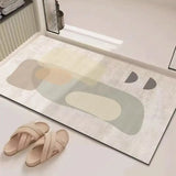 Abstract Geometric Line Art Bathroom Mat Soft Neutral Color Absorbent Non-Slip Quick Drying Home Entrance Floor Mat