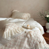 Princess Style Lace Ruffles Bow Bedding Set Lyocell Soft Silky Cool Feeling Duvet Cover Bed Sheet/Fitted Sheet Pillowcases 4Pcs
