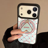 Cute Blue Grid Lovely Red Heart Magnetic Holder Case for iPhone 13 14 15 16 17 Pro Max Air Shockproof Bumper for Magsafe Cover