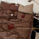 Ins Simple Retro Red Plaid Pure Cotton Waed Cotton Four-Piece Set Bedding Cap Sle Milk Velvet Softn All Seasons Use