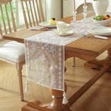 Modern Minimalist White Light and Thin Table Runner Lace Embroidery Floral Geometric Fringe Wedding Decor Tablecloth Decoration