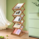 5-Tier Bamboo Magazine Rack Foldable, Portable Lightweight Floor Standing Display Holder for Office Bookstore, Storage Organizer