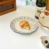 French Printed Ceramic Plate Vintage Household Serving Plates High-end Western Style Pasta Disc Exquisite Patchwork Tableware