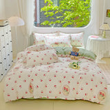 100% Cotton Four Piece Set Soft Skin-friendly Duvet Cover Set Single Couple Flower Printed Comforter Bedding Set for Adults Kids