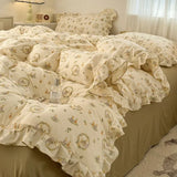 Princess Style Bedding Sets Ruffle Lace Bow Quilt Cover Romantic Bedclothes Decor Woman Girls Bedroom Duvet Cover 4pcs