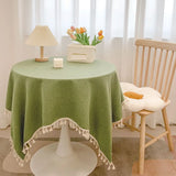 Tassel cotton linen tablecloth desk decoration cloth round tablecloth tea table dining table tablecloth tea table cloth art