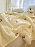 Embroidered Summer Quilt Washed Cotton Girl Home Comfortable Skin Friendly Soft Air-Conditioned Thin Quilted Queen Size Blankets