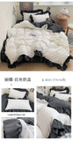 Princess Style Bedding Set Soft Solid Color Ruffle Duvet Cover Set Comforter Pillowcase Bed Sheet Washed Cotton Four Pieces Set