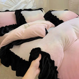 Floral Plant Pattern Bedding Doublesided Coral Fleece Duvet Cover 3 Pcs Set Keepwarm Machine Washable Skin Friendly Bed Sheets