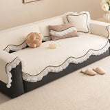 European Teddy Velvet Sofa Cushion with Lace Thick Anti Slip Couch Cover for All Seasons Irregular Hemline Furniture Protector