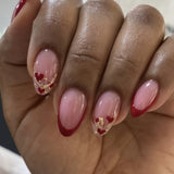 24pcs Valentine French Glitter Powder Heart Pattern False Nails Gradient Pink Press on Nails Almond Full Cover Wearable Manicure