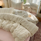 3/4Pcs Korean Princess Style Floral 100% Cotton Bedding Set Vintage French Lace Duvet Cover Bed Sheet Fitted Sheet Pillowcases