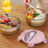 Student Bento Box with Cutlery Portable Round Lunch Box Microwaveable Snack Box Large Capacity Food Storage Container