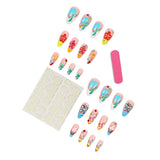 24Pcs Mid-length French Almond Press on Nails Tips 3D Colorful Flower Butterfly Insect Fake Nail Rhinestone Reusable False Nails