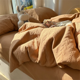 Knitted Washed Cotton Bed Four Piece Set with Ins Style Simple and High-end Feeling, Bed Sheet Duvet Set Three Piece Set