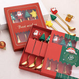 6/4/2PCS Christmas Gift Glod Spoon Fork Set Elk Christmas Tree Decoration Dessert Scoop Fruit Fork Coffee Spoon Cutlery Set