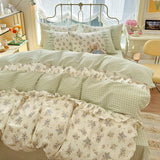 3pcs 100% Cotton Duvet Cover Set (1*Duvet Cover + 2*Pillowcase, Without Core), Korean lace Bedding Set, Soft Comfortable