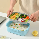 Portable Lunch Box, Lunch Container for Kids, Double Bento Box with Tableware, Microwaveable Food Storage Container