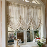 Nordic Striped Gauze Curtains with Tassel Curtain Hand Washable Lifting Curtain Velcro Can Hook Up Transparent Gauze Curtains