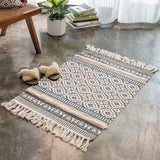 Cotton Linen Retro Rug Tapestry Home Decor Geometric Floor Mats for Bedroom Living Room Hand Woven Bohemian Tufted Tassel Carpet