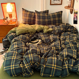Retro Academia Bedding Set Plaid Duvet Cover Set Soft Flat Sheet Single Twin Size Double Bed Sheet Set For Bedroom