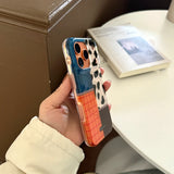 Retro Four-color Grid Cow Pattern Stitching Wireless Charge Magnetic Case for iPhone 14 16 15 16pro 17 Pro Max For MagSafe Cover