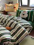 Fre Blue And Coffee Striped Cotton Bedding Set 5M 8M Single Cotton Duvet Cover Simple Modern Sle Four Piece Bedding Set
