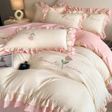 Elegance French Style Bedding Set Duvet Cover Set High Quality  New Lace Princess Embroidery Double Layer Edge King Queen