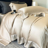 Luxury Hollow Embroidery Wide Edge Bedding Set 1000TC Lyocell Cotton Soft Silky Duvet Cover Flat/Fitted Bed Sheet Pillowcases