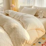 Argyle Jacquard Bedding Set Duvet Cover Pillowcases Flat Sheet Washed Cotton Solid Color Bed Linen Duvet Cover Set
