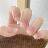 24Pcs Nude Pink Nail Tips Short Round Head False Nails with Design Wearable Finished Fake Nails Full Cover Press on Nails