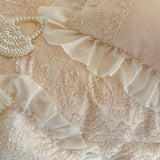 Romantic Floral Lace Embroidered Ruffles Princess Wedding Bedding Set 100% Cotton Duvet Cover Bed Sheet/Fitted Sheet Pillowcases