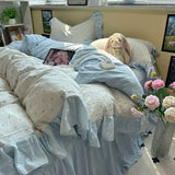 Korean Bedding Set Luxury Quilt Cover Pillowcase Flat Bed Sheet Skirt Fitted Sheet Girl Princess Ruffle Home Textile Christmas