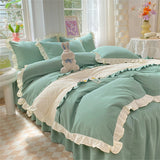 Princess Style Girls Bedding Set Ruffle Duvet Cover With Lace Korean Four Piece Set Quilt Cover Pillowcase Wedding Bedroom Decor