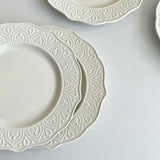 French Embossed Western Dining Plate High-end White Dessert Plates Exquisite Home Ceramic Serving Disc Retro Pasta Tableware