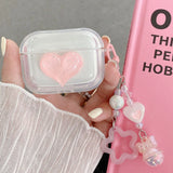 Simple Laser Pearl Heart Earphone Case for AirPods 2 Pro 3 4 Generation Headset Charging Box Protect Cover for Air pods Keychain